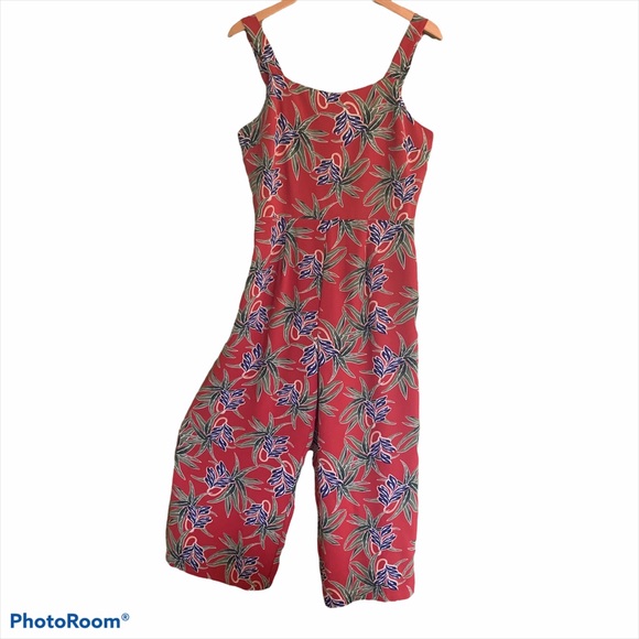 Moon River Tropical Jumpsuit Capri Length Jumper Romper rust green blue floral M - Picture 1 of 9